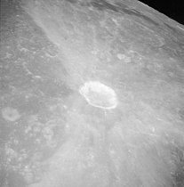 Asymmetrical ray system about the lunar crater Proclus (Apollo 15 image)