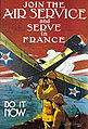 Affiche pour rejoindre l'Air Service durant la Grande Guerre. La cocarde à l'étoile blanche figure sous les ailes.