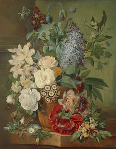 Flowers in a Terracotta Vase, at and by Albertus Jonas Brandt and Eelke Jelles Eelkema