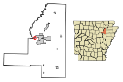 Location of Jacksonport in Jackson County, Arkansas.