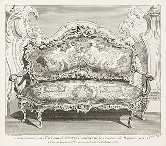 Canapé designed by Meissonnier for Count Bielinski, Warsaw, Poland (1735)
