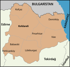 Mapa dos distritos da província de Kırklareli