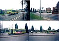 A picture of 4 London & County buses during the year 1998. The top left is in Windsor, Berkshire and the rest are at Staines bus station, Surrey .