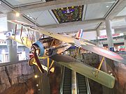 This is the SPAD XIII flown by Arizona native Frank Luke, Jr., the first aviator awarded the Medal of Honor, the highest military decoration in the United States, in World War I. The plane has 80% of its original parts. The other 20% have been restored. It is one of five surviving today and is on display in the 44th Street Sky Train Station of Phoenix Sky Harbor International Airport.