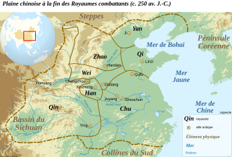 Carte de la plaine orientale de la Chine montrant les frontières approximatives des royaumes