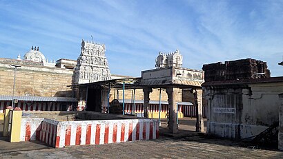 temple tank in front of the gateway tower of Pundarikakshan PerumalTemple