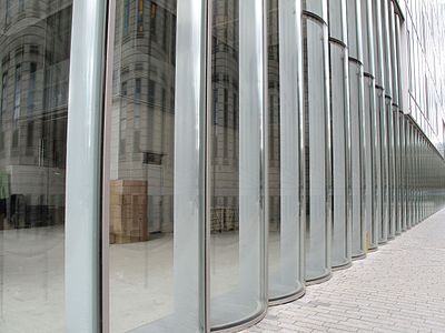 Detail of facade with curved glass