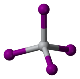 Modello a sfere e bastoncini del tetraioduro di titanio