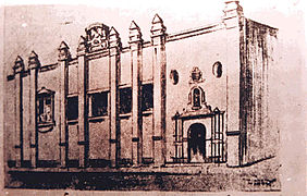 Drawing showing the old facade of the premises where the University of San Marcos functioned throughout the Peruvian viceroyalty. Later this place would be transferred to the nascent Congress of Peru.