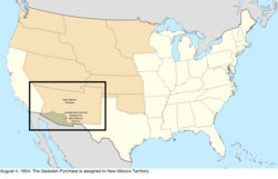 Map of the change to the United States in central North America on August 4, 1854