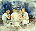 GI CARD GAME, Watercolor, by James Pollock, CAT IV, 1967