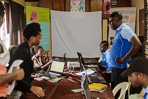 Image of delegates at the Edit-a-Thon tagged Women on Social Civic and Humanity