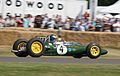 Prior to commercial sponsorship, Lotus cars ran in a livery of British racing green. This is a Lotus 33 being demonstrated at the 2006 Goodwood Festival of Speed.