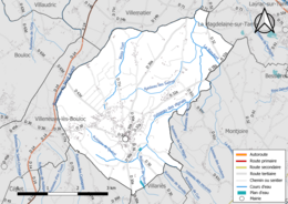 Carte en couleur présentant le réseau hydrographique de la commune