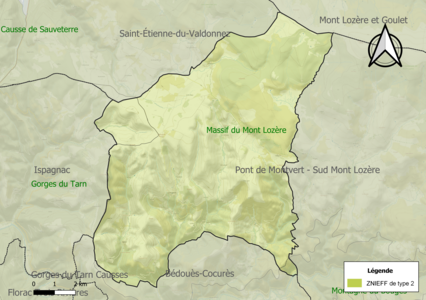 Carte des ZNIEFF de type 2 sur la commune.