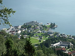 Looking at Balestrand from the mountain above