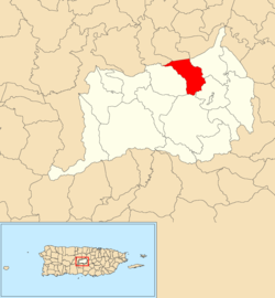 Location of Barros within the municipality of Orocovis shown in red