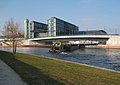 Barge entering the canal from the River Spree by the new Hauptbahnhof