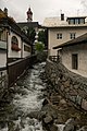 Brenner-Gossensass, the Eisack with church (Pfarrkirche zum Unbefleckten Empfängnis) in the background