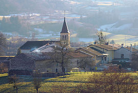 The church and surroundings in Cornod