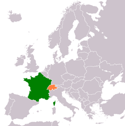 Map indicating locations of France and Switzerland