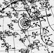 Contour map of pressures associated with the hurricane