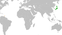 JapanとGrenadaの位置を示した地図