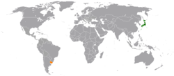 JapanとUruguayの位置を示した地図