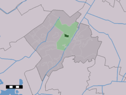 The town centre (dark green) and the statistical district (light green) of Diever in the municipality of Westerveld.