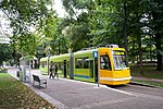 A northbound streetcar in the South Park Blocks in 2013