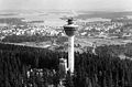 Both the second and third Puijo towers in 1963. The new tower had just been completed and the old one was to be dismantled.