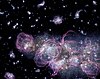An illustration showing protogalaxies colliding