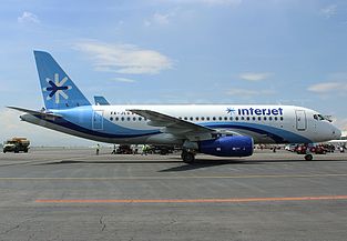 An Interjet Sukhoi Superjet 100 at Toluca International Airport