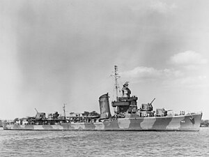USS Mustin (DD-413), at Pearl Harbor, Hawaii, 14 June 1942.