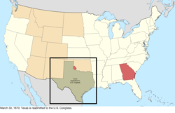 Map of the change to the United States in central North America on March 30, 1870