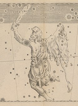 Orion, représenté dans le ciel, par Johann Bayer, Uranometria (1661).