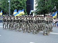 Solados da Guarda Nacional em um desfile militar.