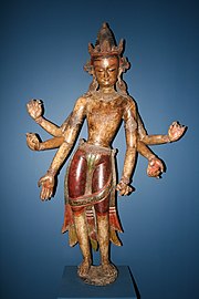 Bodhisattva White Avalokiteshvara (Amoghapasha Lokeshvara). Wood and polychromy. Nepal, 14th century