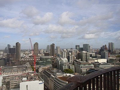 The "northern cluster" of the City of London. Some of the smaller skyscrapers shown here include: the Barbican Estate, Finsbury Tower, The Heron, Citypoint, One Crown Place The Stage, Principal Tower and the Broadgate Tower. Also shown in the distance on the far left are 250 City Road and Lexicon Tower in the London Borough of Islington. Also approved for this cluster is the 154m tall 2–3 Finsbury Avenue and the 156m tall 13–14 Appold Street