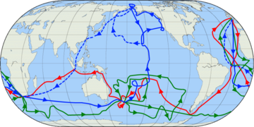 Los tres viajes alrededor del mundo del capitán Cook (1768-1779).