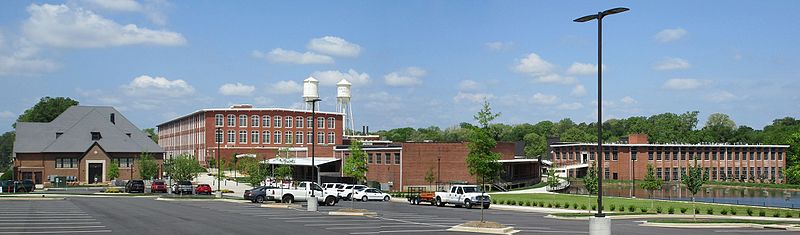 Panorama of renovated Drayton Mills complex in 2017