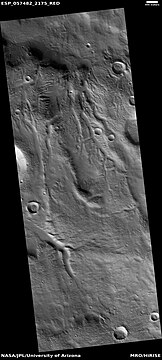 Channels, as seen by HiRISE under HiWish program. These channels are near the ejecta of a crater; hence, they may have formed from warm ejecta melting ground ice.