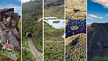 De izquierda a derecha. Piedra del Indio Piel Roja, Túnel del Tren, Laguna del Valle, Laguna del mapa de Colombia y finaliza con Peña Sanabria.