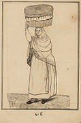An 1839 drawing of a woman selling tortas