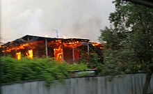 One-story house on fire