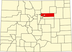 Map of Colorado highlighting Adams County