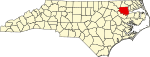 Mapa de Carolina del Norte con la ubicación del condado de Bertie