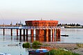 The pier in Płock, Poland. The view on the restaurant from the beach.