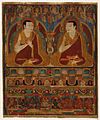 13th century painted thangka of mineral pigments and gold on cotton cloth of two Taklung Lamas, Taklung Monastery, Tibet