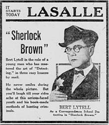 Simple newspaper advertisement with a man's face on the right hand side.